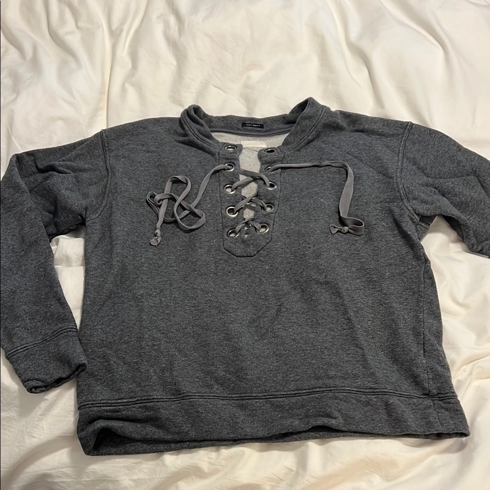 Charcoal Gray Lace-Up Pullover Sweatshirt